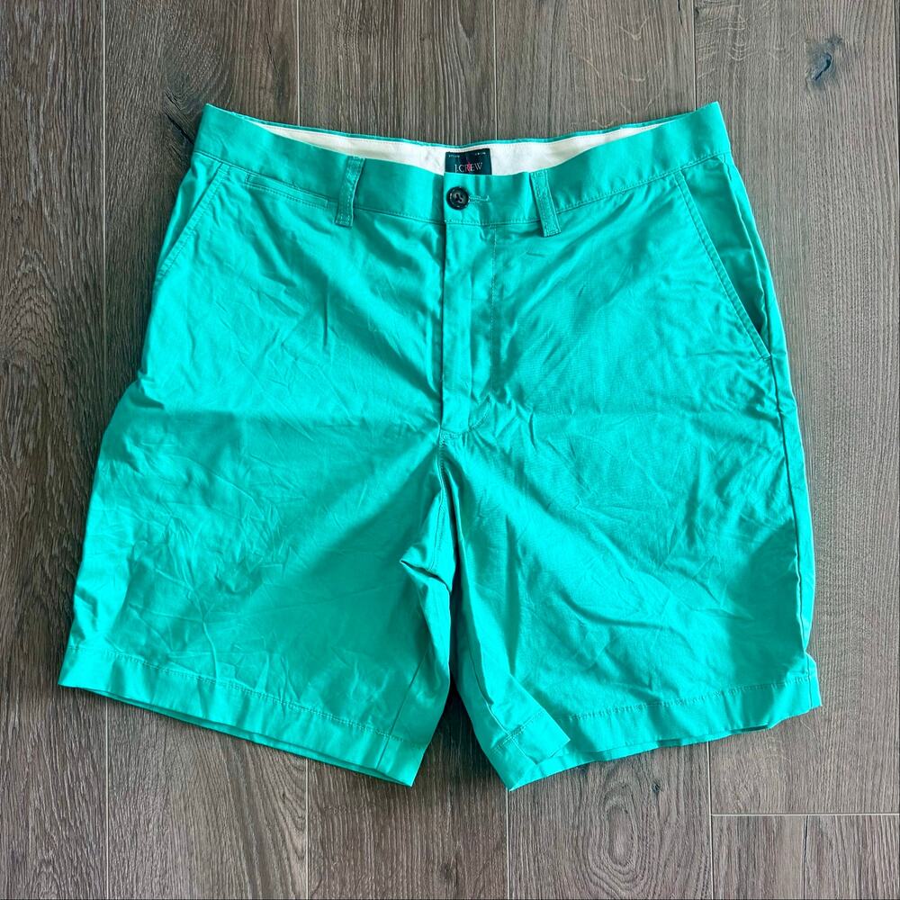 J.Crew Stretch Cotton Twill Shorts Portsider Preppy Green Sz 33 9 Inch Inseam